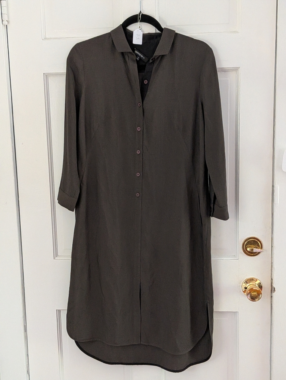 Lafayette 148 New York Silk Linen Shirt Dress Brown Button Front Midi Size 4 - Picture 2 of 7